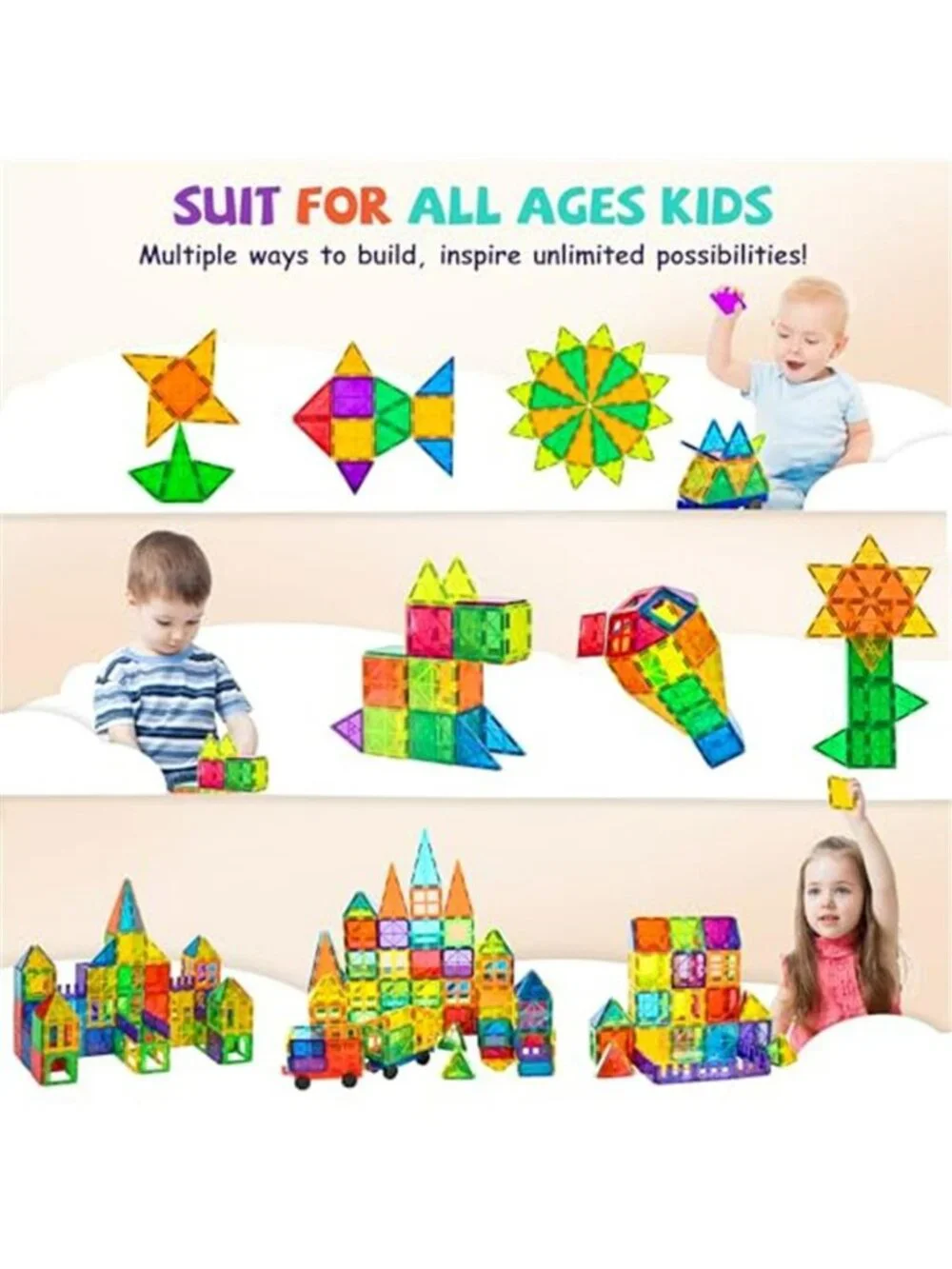 120Pcs Magnetic Tiles Magnetic 3D Building Blocks Set Educational